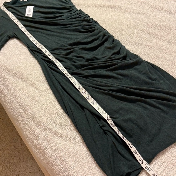 Helmut Lang Nova Jersey Ruched 3/4 Sleeve Midi Dress Dark Green Eucalyptus - Picture 7 of 10